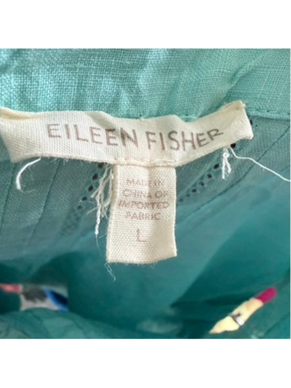 Eileen Fisher System Irish Linen Top Turquoise Pin Tuck Blouse Relaxed Size L - Picture 10 of 10